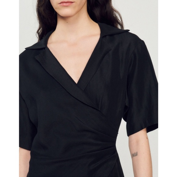 SANDRO Clarance Crossover Midi Dress - Excellent Pre-Owned, Black, 34 / 0 / XS - Picture 4 of 15